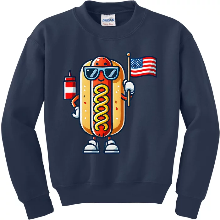 Hotdog Sunglasses American Flag Kids Sweatshirt