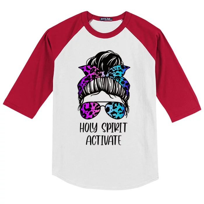 Holy Spirit Activate Funny Female Hair Bun Kids Colorblock Raglan Jersey