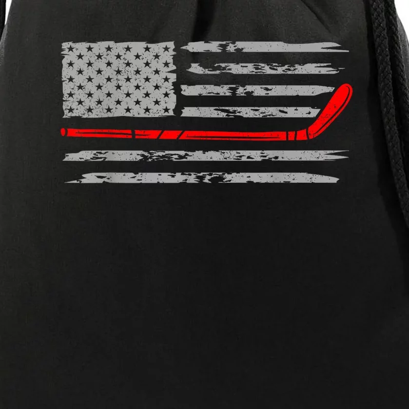 Hockey Sticks American Flag Gift For Player Drawstring Bag