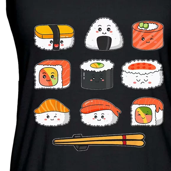 Happy Sushi Anime Kawaii Set Japanese Food Lover Otaku Manga Ladies Essential Flowy Tank