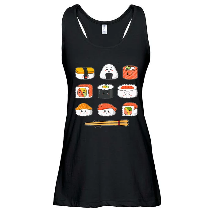 Happy Sushi Anime Kawaii Set Japanese Food Lover Otaku Manga Ladies Essential Flowy Tank