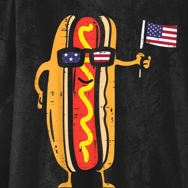 Hotdog Sunglasses American Flag USA Funny 4th Of July Fourth Hooded Wearable Blanket