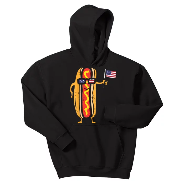 Hotdog Sunglasses American Flag USA Funny 4th Of July Fourth Kids Hoodie