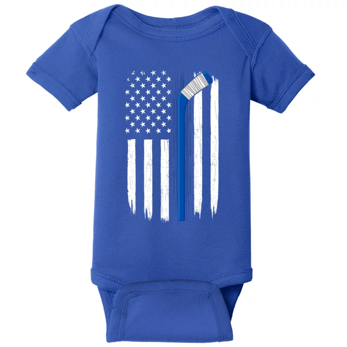 Hockey Stick American Flag Gift For Fans Player Vintage Gift Baby Bodysuit