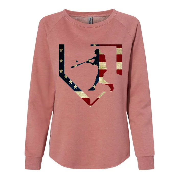 High School Baseball Season College Ball Player Usa Flag Womens California Wash Sweatshirt