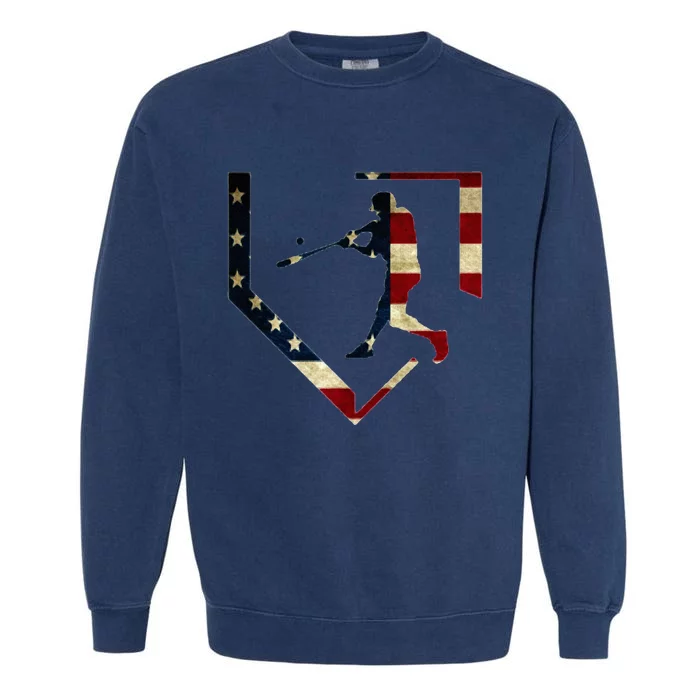 High School Baseball Season College Ball Player Usa Flag Garment-Dyed Sweatshirt