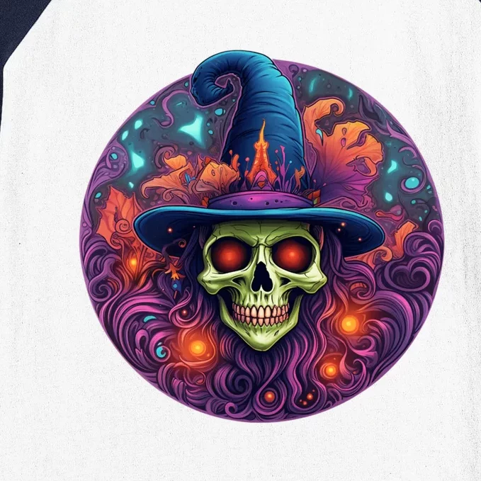 Halloween Scary Bony Green Witch Face Trick Treat Funny Gift Baseball Sleeve Shirt