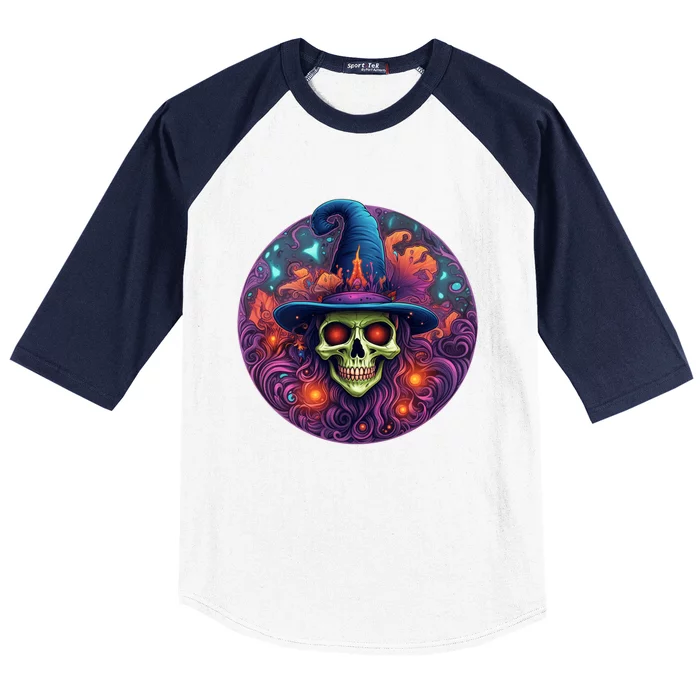 Halloween Scary Bony Green Witch Face Trick Treat Funny Gift Baseball Sleeve Shirt