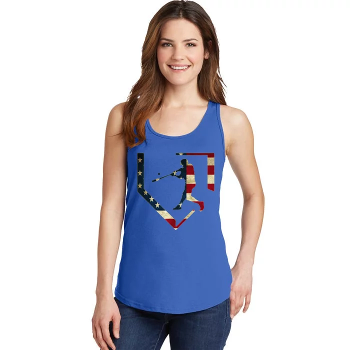 High School Baseball Season College Ball Player USA Flag Ladies Essential Tank