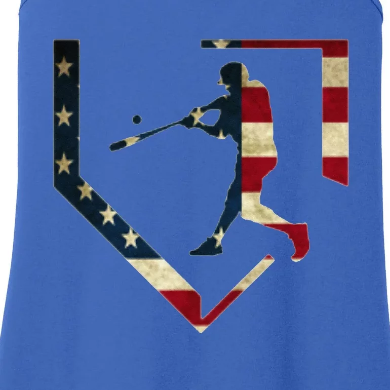 High School Baseball Season College Ball Player USA Flag Ladies Essential Tank