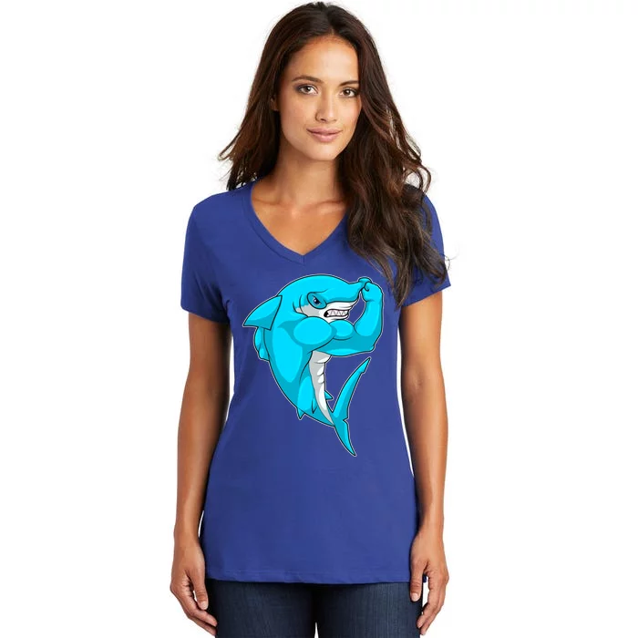 Hammerhead Shark Bodybuilder Bodybuilding Sports Gift Women's V-Neck T-Shirt