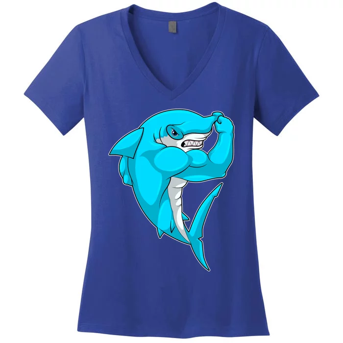 Hammerhead Shark Bodybuilder Bodybuilding Sports Gift Women's V-Neck T-Shirt