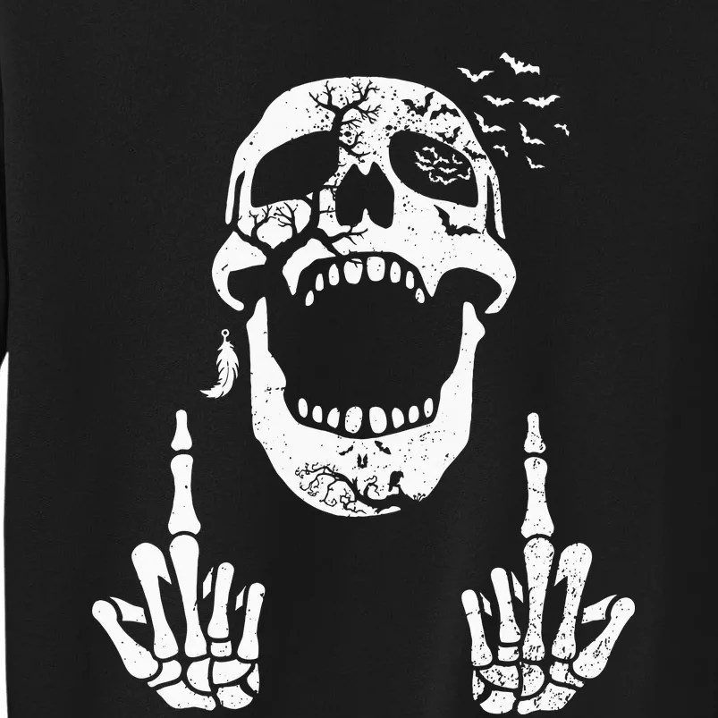 Halloween Skeleton Bones Middle Finger Skull Tall Sweatshirt