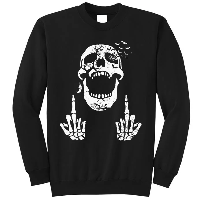 Halloween Skeleton Bones Middle Finger Skull Tall Sweatshirt