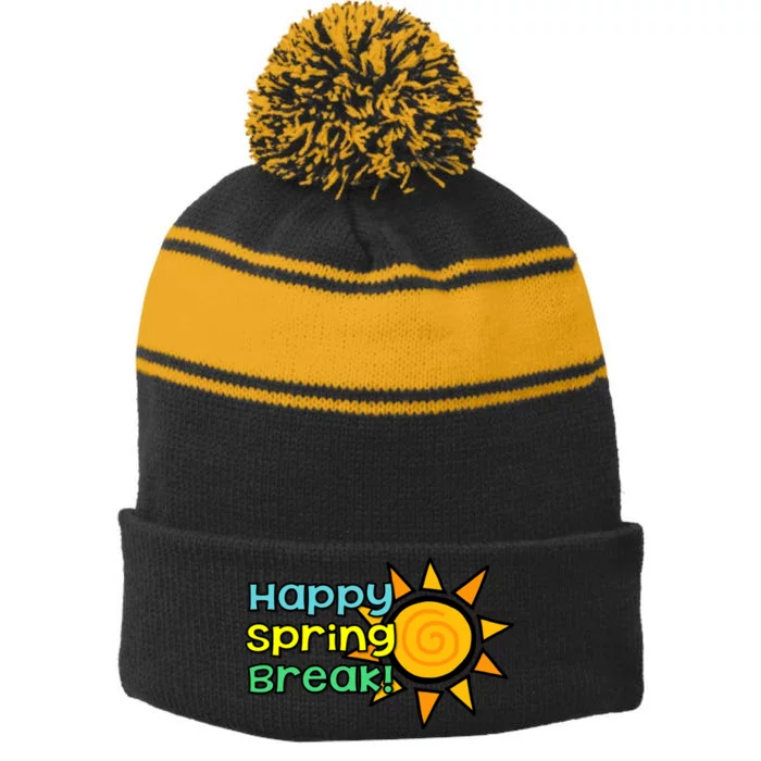 Happy Spring Break Sun Stripe Pom Pom Beanie