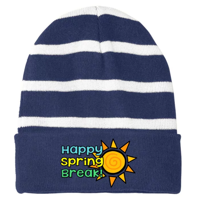 Happy Spring Break Sun Striped Beanie with Solid Band