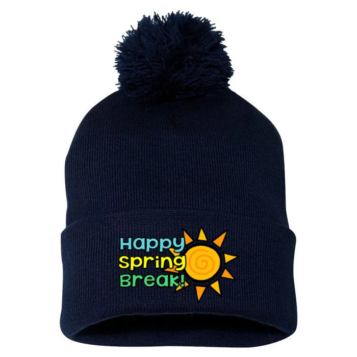 Happy Spring Break Sun Pom Pom 12in Knit Beanie