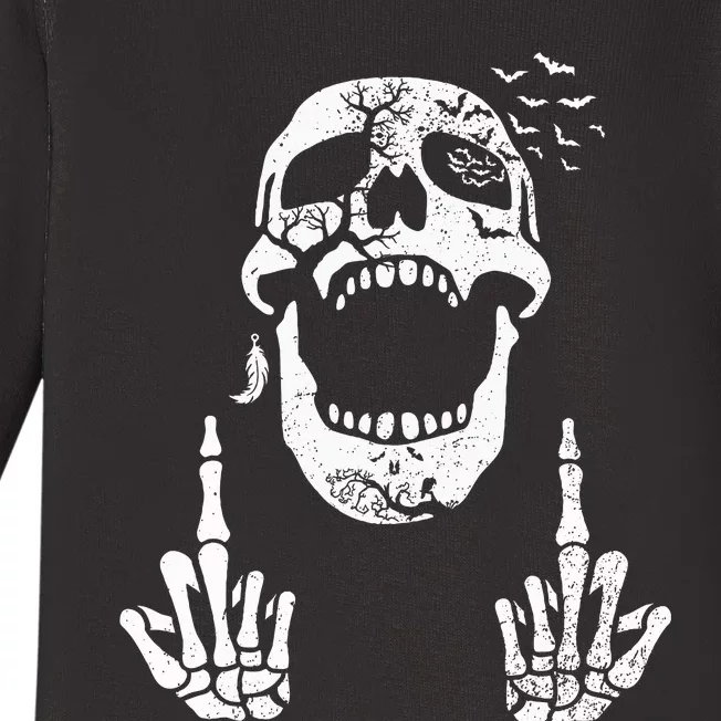 Halloween Skeleton Bones Middle Finger Skull Baby Long Sleeve Bodysuit