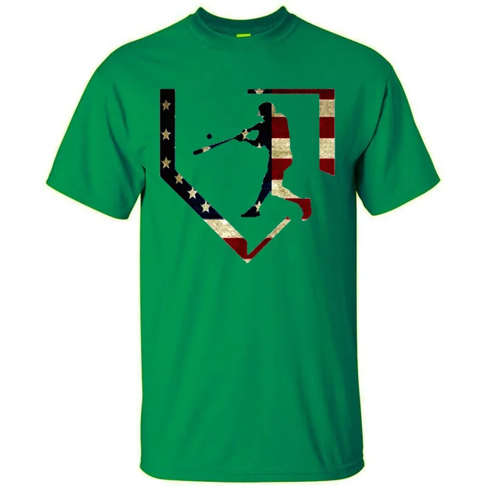 High School Baseball Season College Ball Player Usa Flag Tall T-Shirt