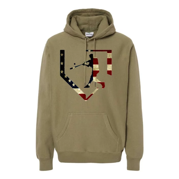 High School Baseball Season College Ball Player Usa Flag Premium Hoodie