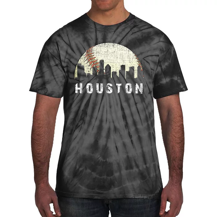 Houston Skyline Baseball Game Vintage Tie-Dye T-Shirt