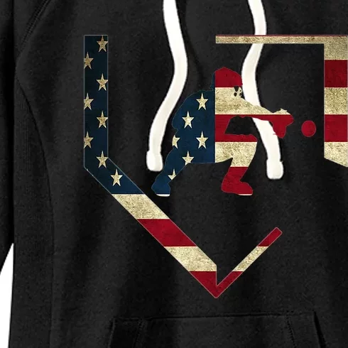 High School Baseball Catcher Gear American Flag Gift Sports Women's Fleece Hoodie