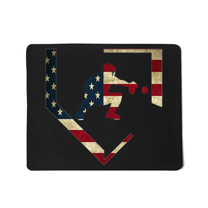 High School Baseball Catcher Gear American Flag Gift Sports Mousepad