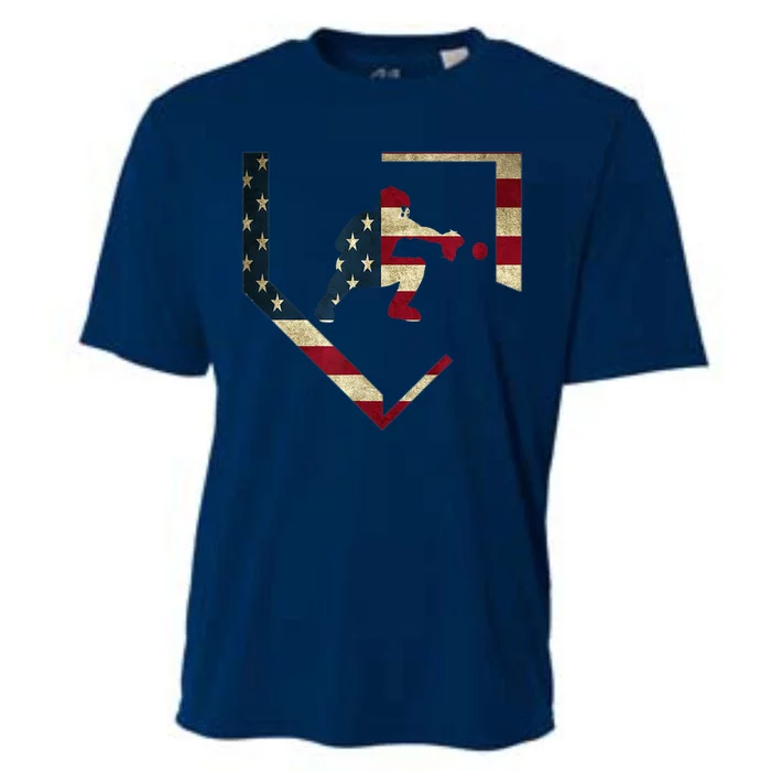 High School Baseball Catcher Gear American Flag Gift Sports Cooling Performance Crew T-Shirt