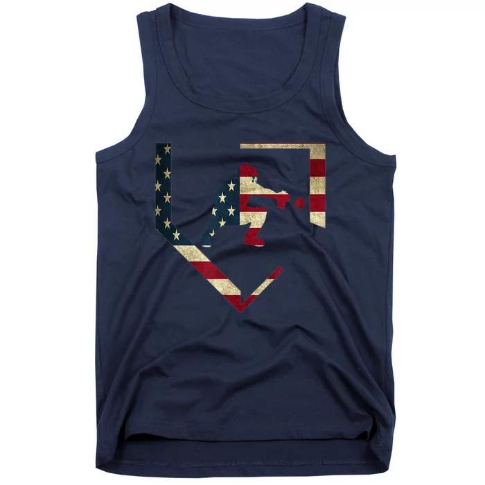 High School Baseball Catcher Gear American Flag Gift Sports Tank Top