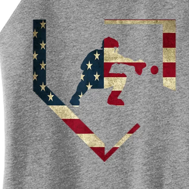 High School Baseball Catcher Gear American Flag Gift Sports Women’s Perfect Tri Rocker Tank