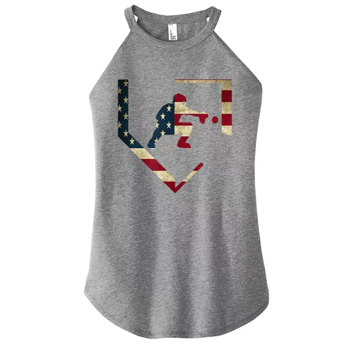 High School Baseball Catcher Gear American Flag Gift Sports Women’s Perfect Tri Rocker Tank