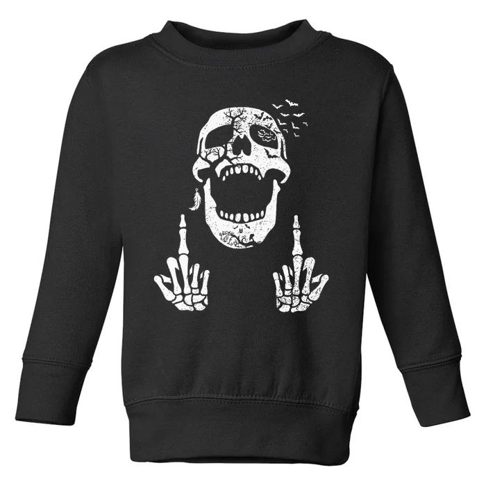 Halloween Skeleton Bones Middle Finger Skull Toddler Sweatshirt