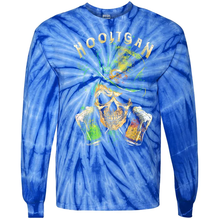 Hooligan Skull Beer Irish Gift Tie-Dye Long Sleeve Shirt