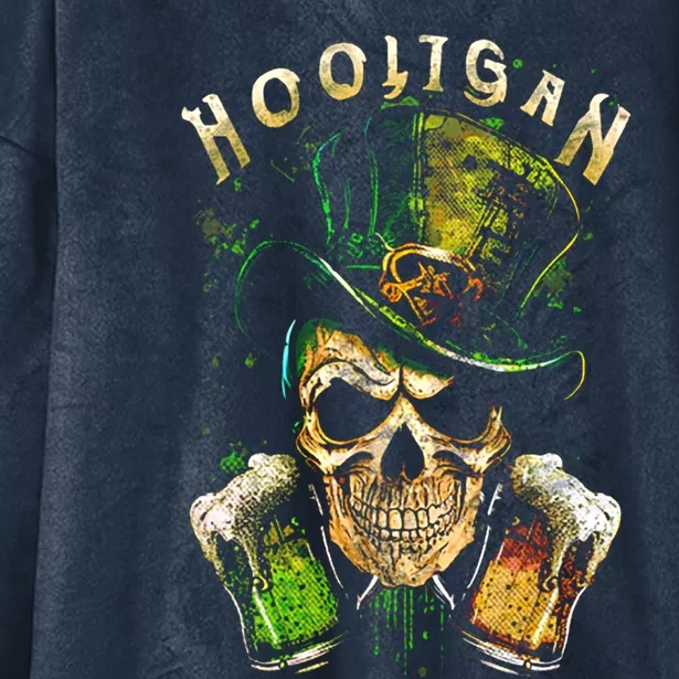 Hooligan Skull Beer Irish Gift Hooded Wearable Blanket