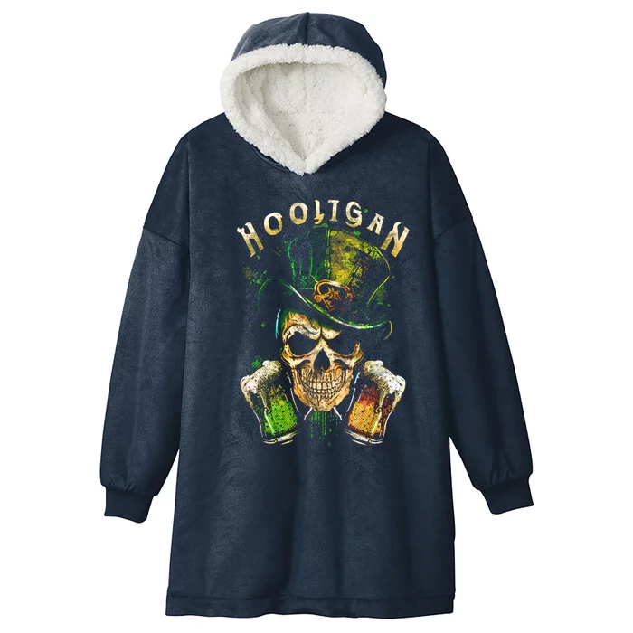 Hooligan Skull Beer Irish Gift Hooded Wearable Blanket