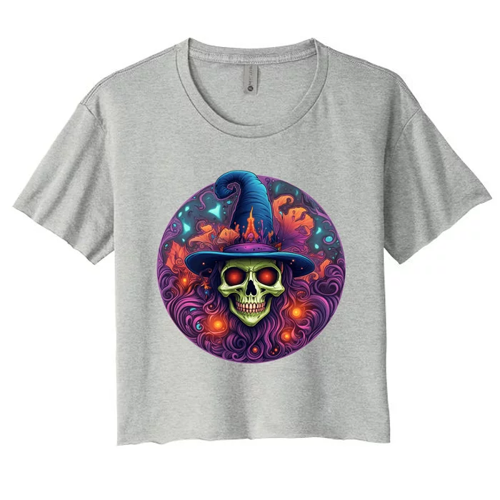 Halloween Scary Bony Green Witch Face Trick Treat Gift Women's Crop Top Tee