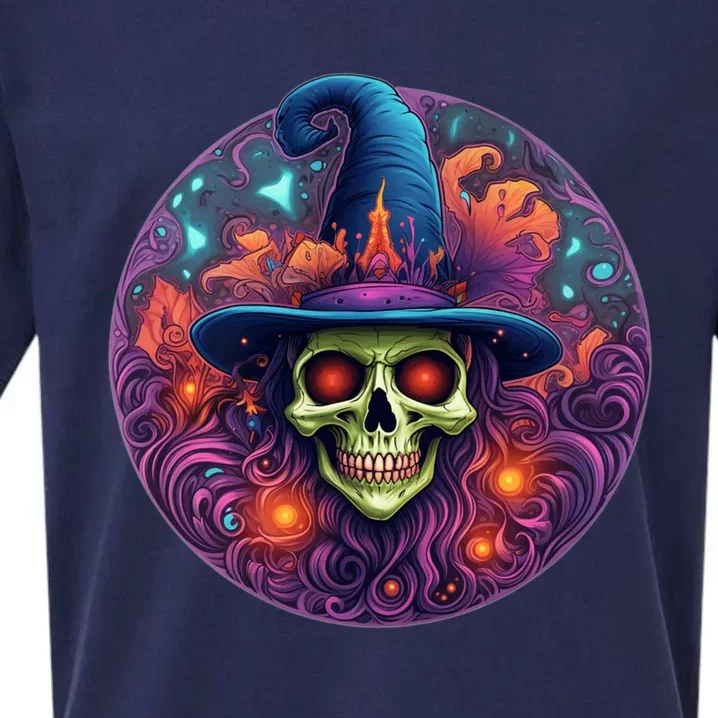 Halloween Scary Bony Green Witch Face Trick Treat Gift Sueded Cloud Jersey T-Shirt