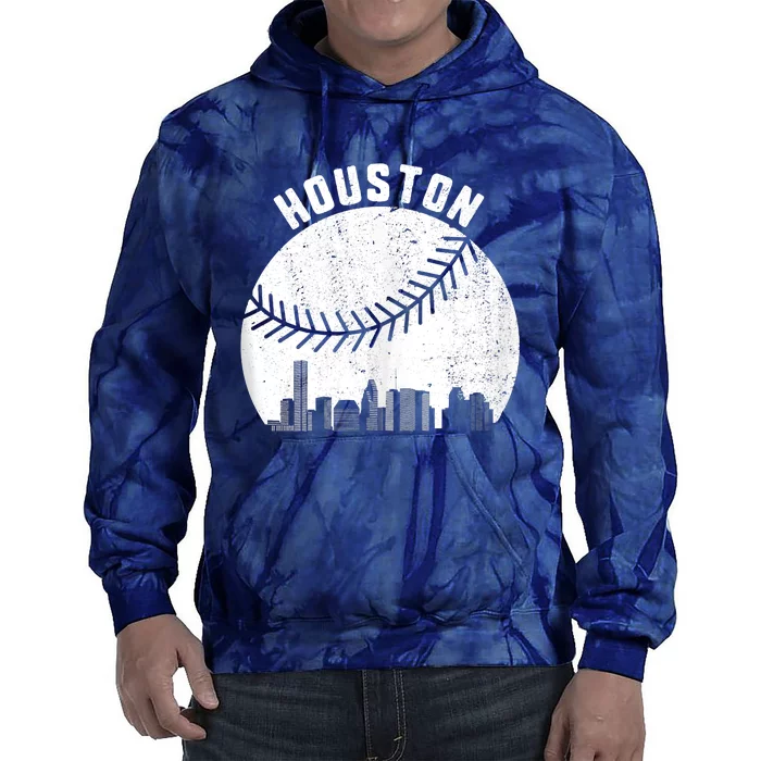 Houston Skyline Baseball Fan Vintage Texas Baseball Houston Tie Dye Hoodie