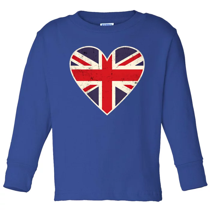 Heart Shaped British Union Jack Flag Gift Toddler Long Sleeve Shirt