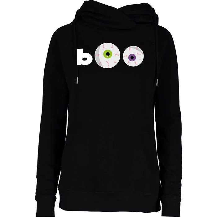 Halloween Scary Boo Eyes Womens Funnel Neck Pullover Hood