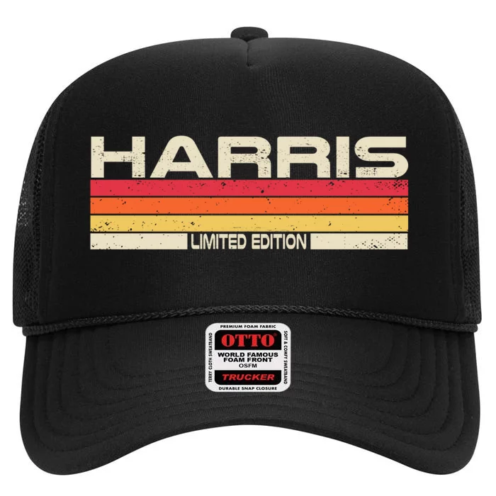 Harris Surname Birthday Family Reunion 80s 90s Sunset High Crown Mesh Trucker Hat