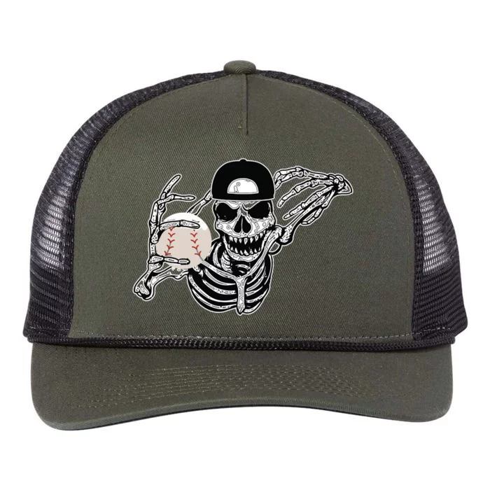 Halloween Skeleton Baseball Player Skull Hands Retro Rope Trucker Hat Cap