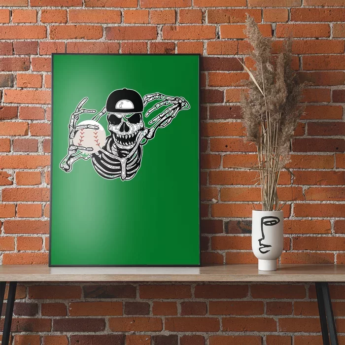 Halloween Skeleton Baseball Player Skull Hands Poster