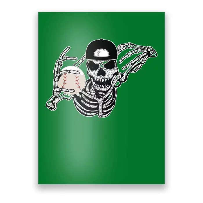 Halloween Skeleton Baseball Player Skull Hands Poster