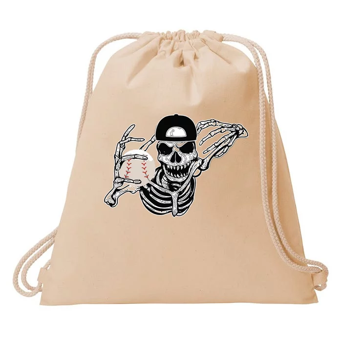 Halloween Skeleton Baseball Player Skull Hands Drawstring Bag