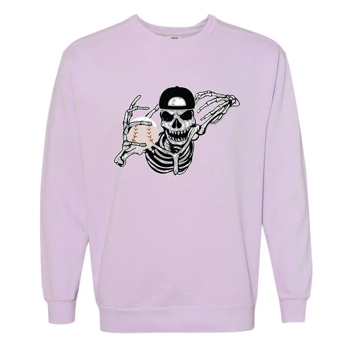 Halloween Skeleton Baseball Player Skull Hands Garment-Dyed Sweatshirt