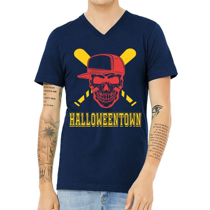 Halloweentown Skeleton Baseball V-Neck T-Shirt