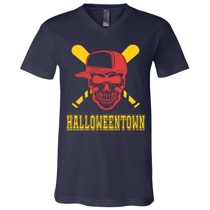 Halloweentown Skeleton Baseball V-Neck T-Shirt