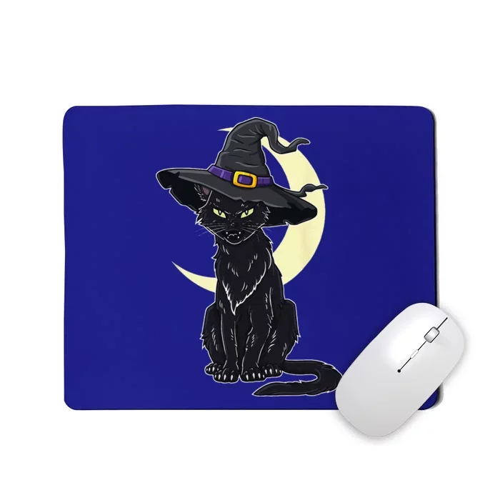 Halloween Scary Black Cat With Witch Hat Mousepad