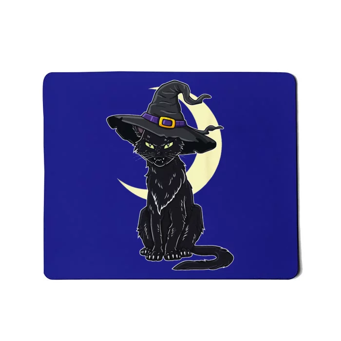 Halloween Scary Black Cat With Witch Hat Mousepad